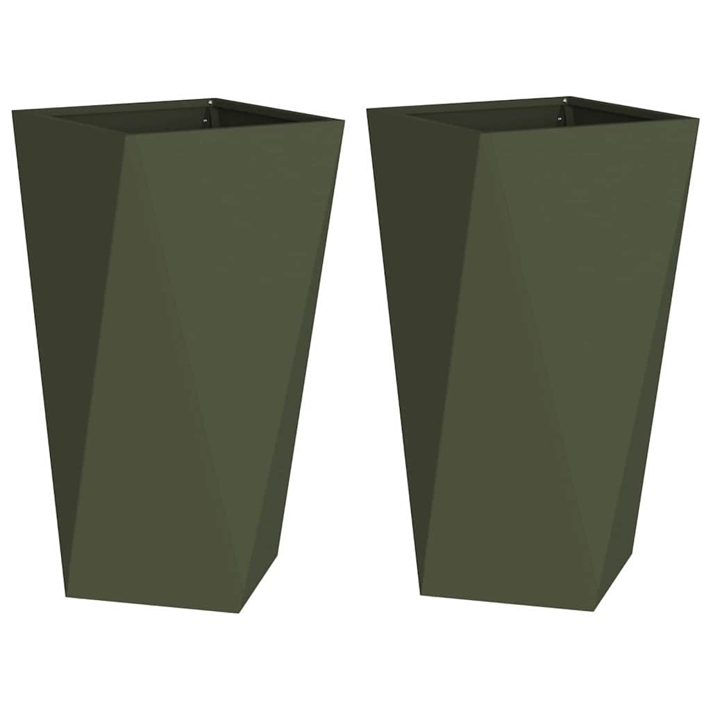 Plantenbak 2 pcs Olijf Groen 40 x 40 x 75 cm Staal