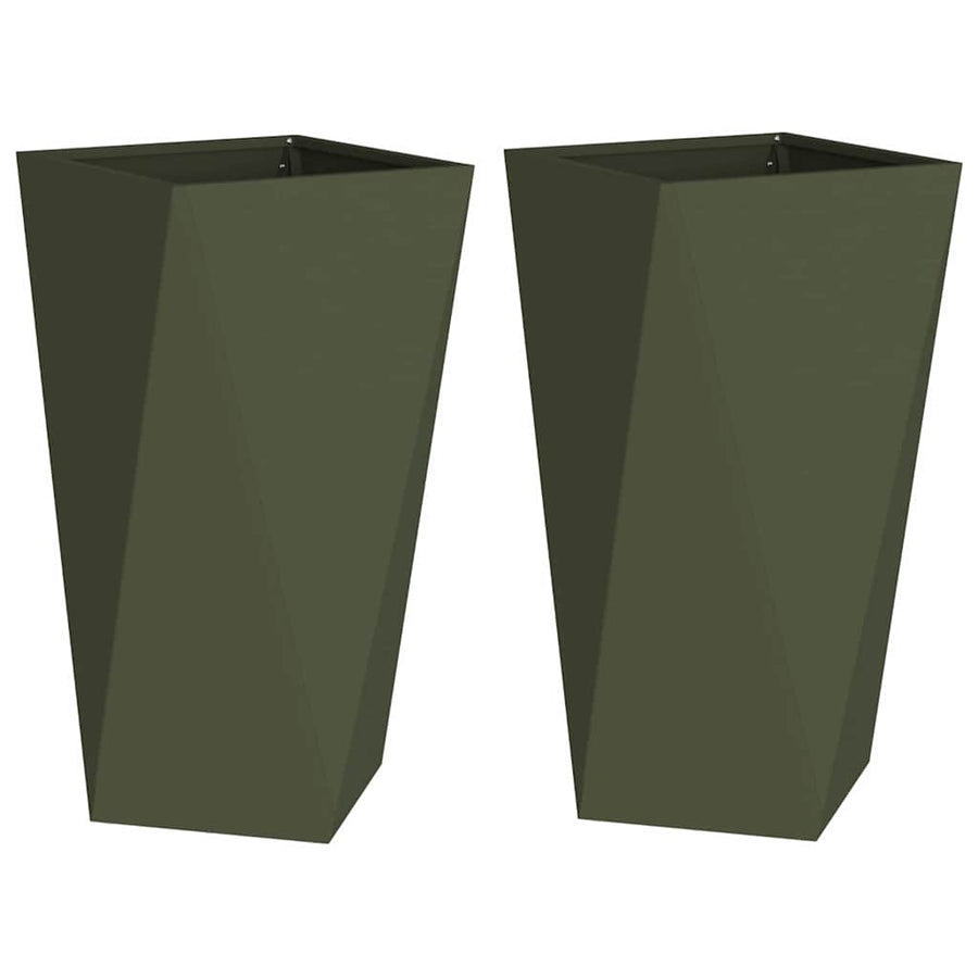 Plantenbak 2 pcs Olijf Groen 40 x 40 x 75 cm Staal