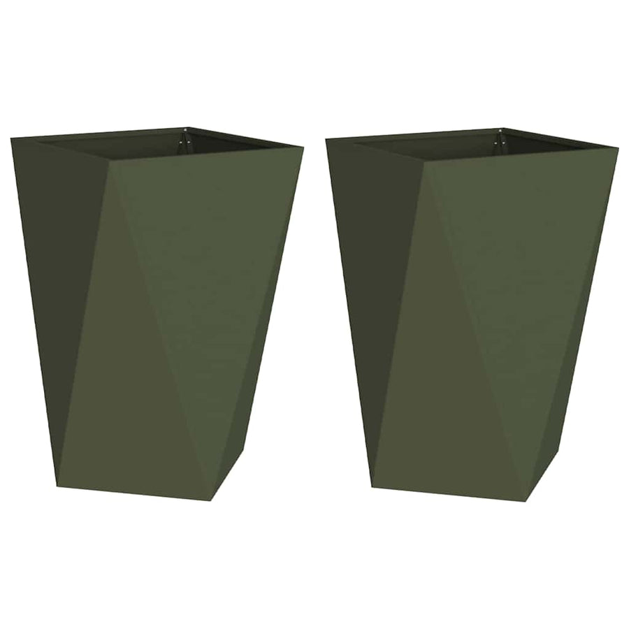 Plantenbak 2 pcs Olijf Groen 50 x 50 x 75 cm Staal