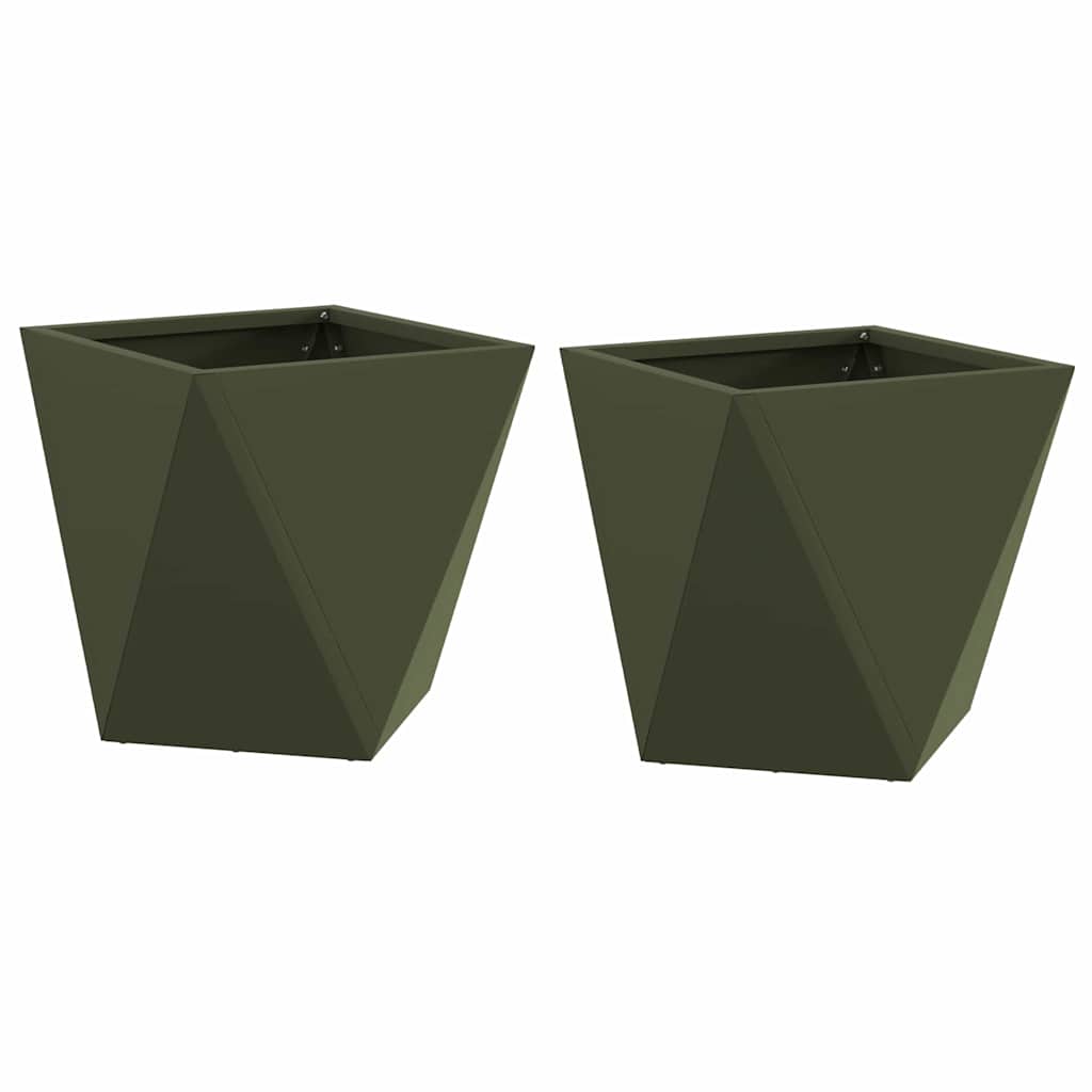 Plantenbak 2 pcs Olijf Groen 30 x 30 x 30 cm Staal