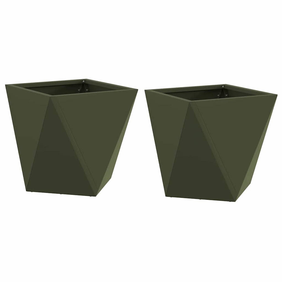 Plantenbak 2 pcs Olijf Groen 30 x 30 x 30 cm Staal