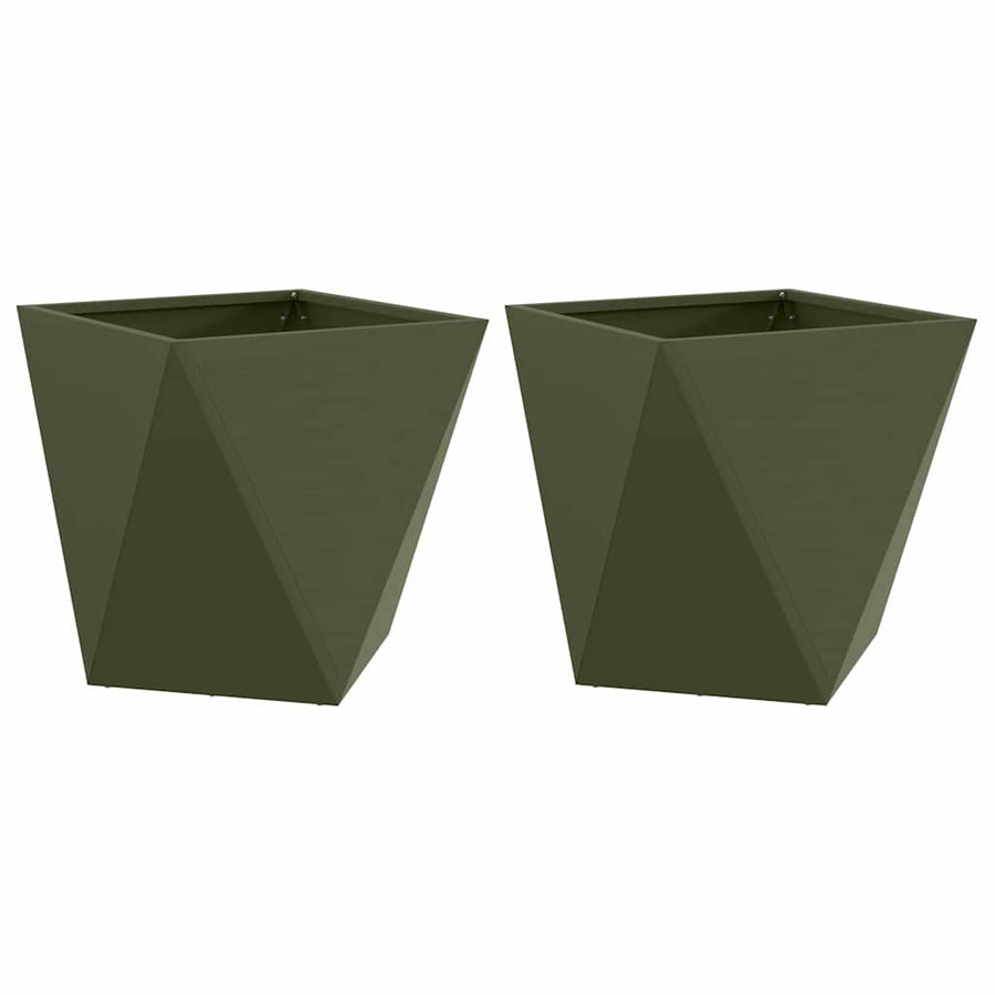 Plantenbak 2 pcs Olijf Groen 40 x 40 x 40 cm Staal