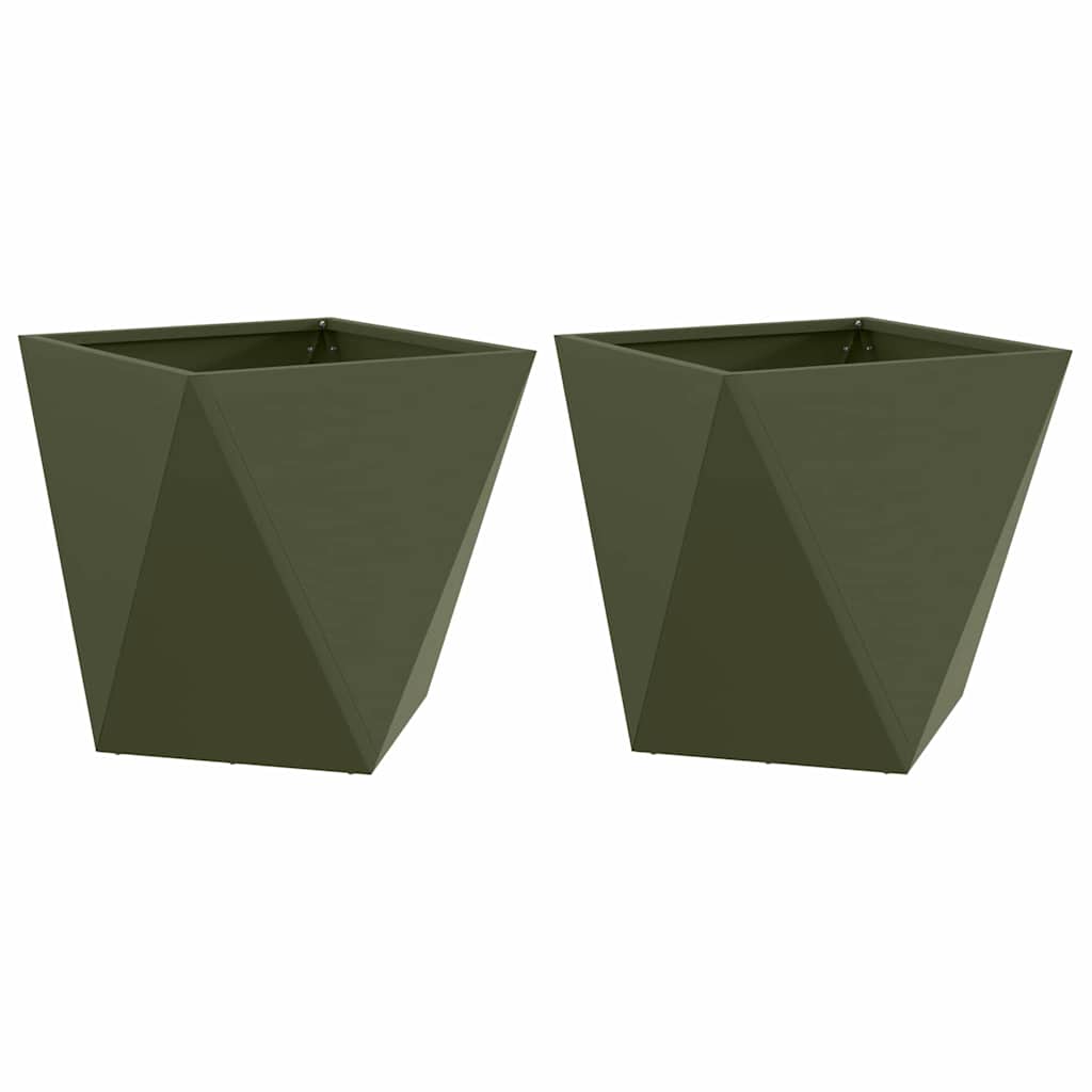 Plantenbak 2 pcs Olijf Groen 50 x 50 x 50 cm Staal