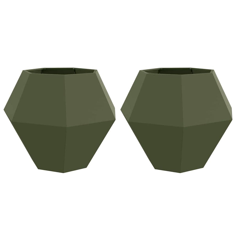 Plantenbak 2 pcs Olijf Groen 100 x 100 x 80 cm Staal