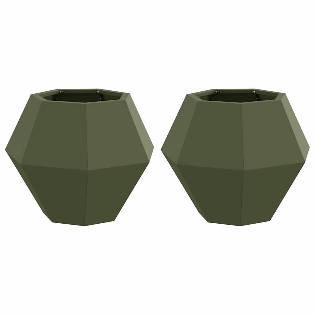 Plantenbak 2 pcs Olijf Groen 50 x 50 x 40 cm Staal
