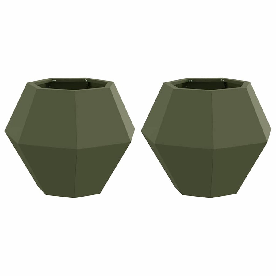 Plantenbak 2 pcs Olijf Groen 50 x 50 x 40 cm Staal