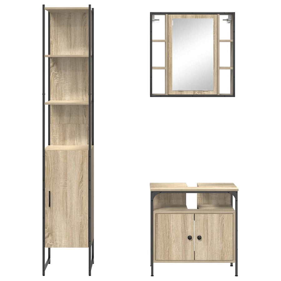Badkamermeubelset 3 pcs Sonoma eiken 33 x 33 x 185.5 cm