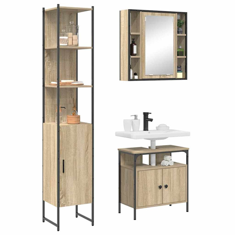 Badkamermeubelset 3 pcs Sonoma eiken 33 x 33 x 185.5 cm