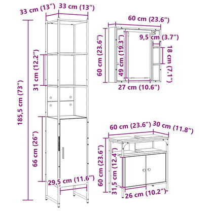 Badkamermeubelset 3 pcs Sonoma eiken 33 x 33 x 185.5 cm