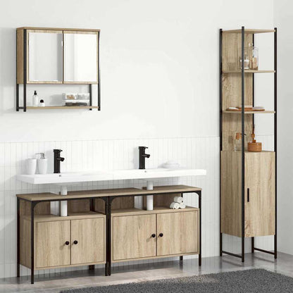 Badkamermeubelset met plank Wandgemonteerd met opslag met de deur met spiegel 4 pcs Sonoma eiken Medium
