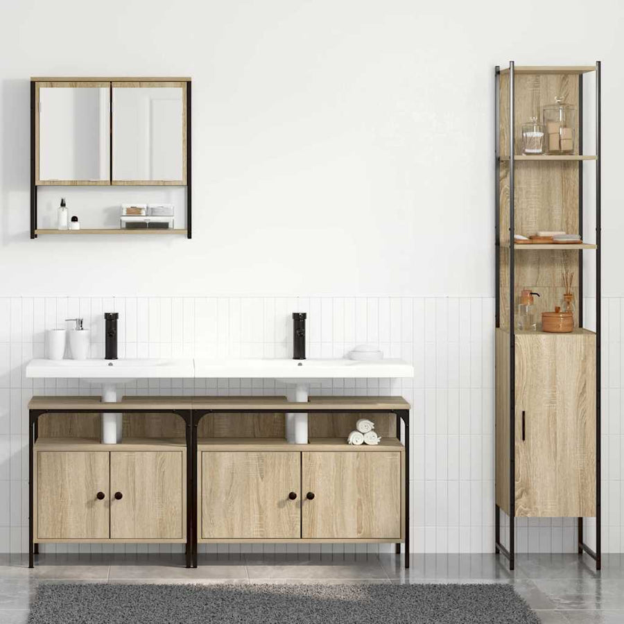 Badkamermeubelset met plank Wandgemonteerd met opslag met de deur met spiegel 4 pcs Sonoma eiken Medium
