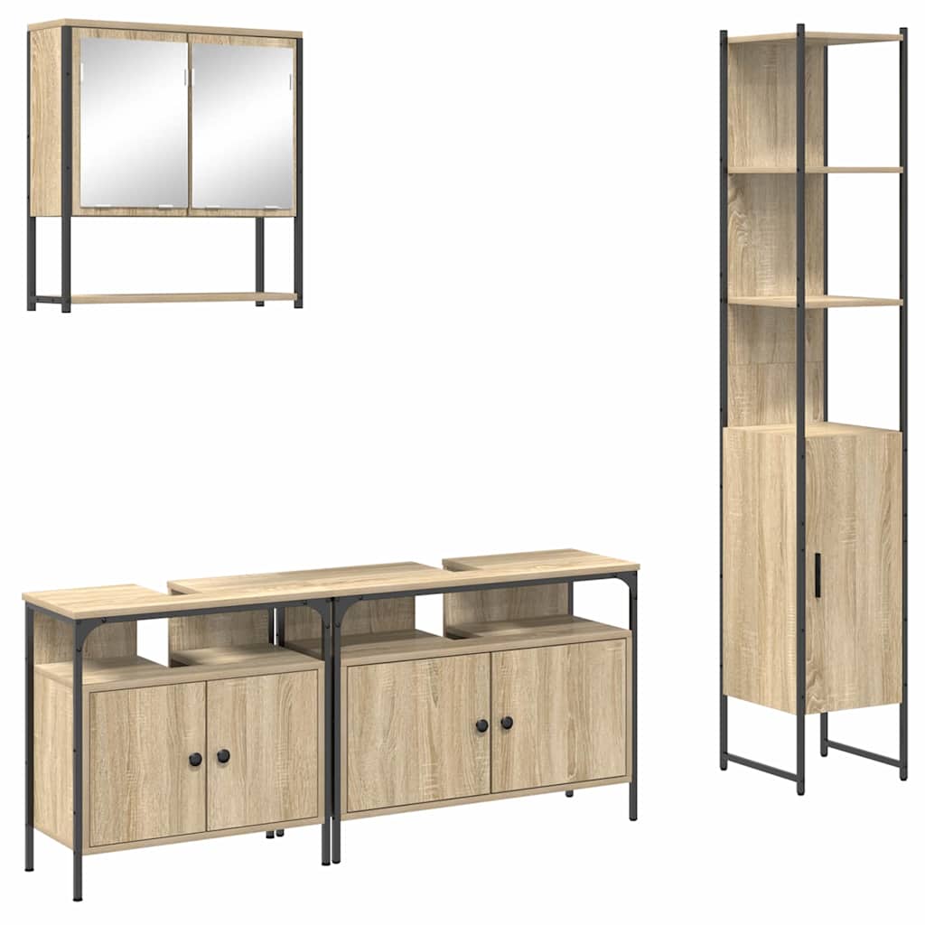 Badkamermeubelset met plank Wandgemonteerd met opslag met de deur met spiegel 4 pcs Sonoma eiken Medium