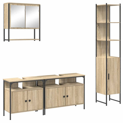 Badkamermeubelset met plank Wandgemonteerd met opslag met de deur met spiegel 4 pcs Sonoma eiken Medium