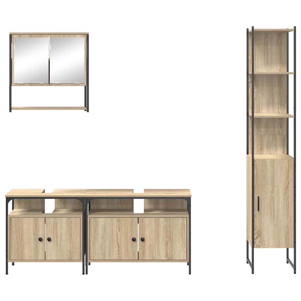 Badkamermeubelset met plank Wandgemonteerd met opslag met de deur met spiegel 4 pcs Sonoma eiken Medium