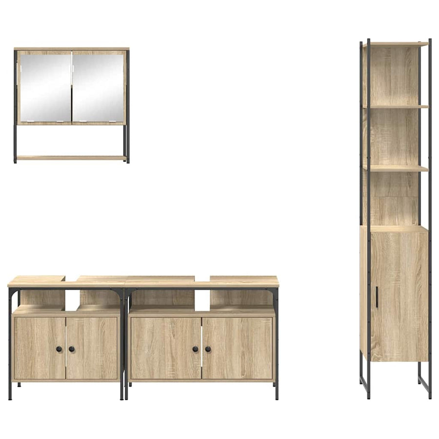 Badkamermeubelset met plank Wandgemonteerd met opslag met de deur met spiegel 4 pcs Sonoma eiken Medium