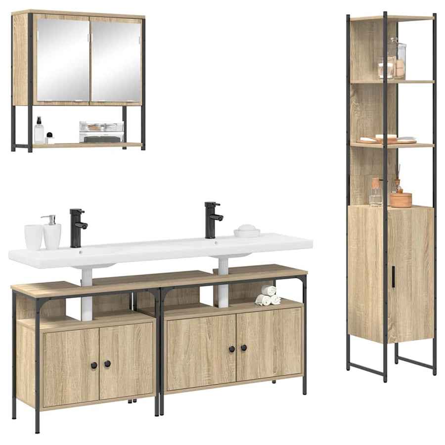 Badkamermeubelset met plank Wandgemonteerd met opslag met de deur met spiegel 4 pcs Sonoma eiken Medium