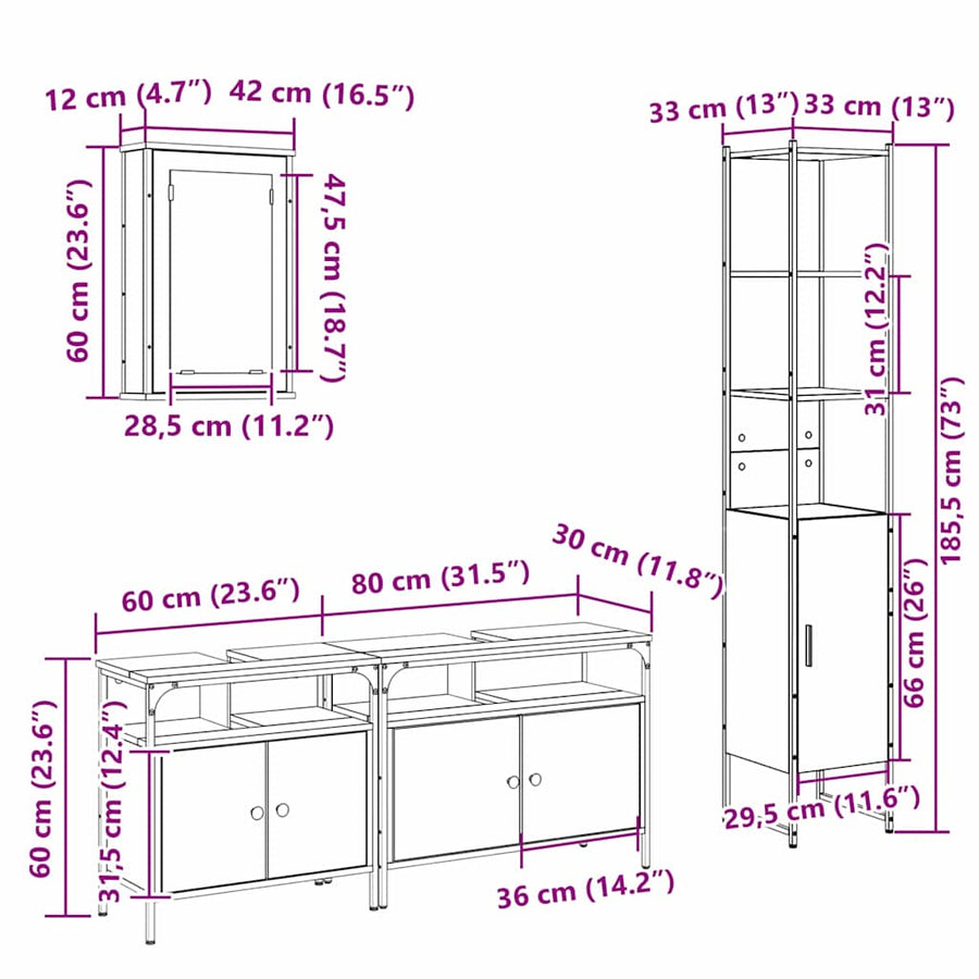 Badkamermeubelset 4 pcs Sonoma eiken 33 x 33 x 185.5 cm