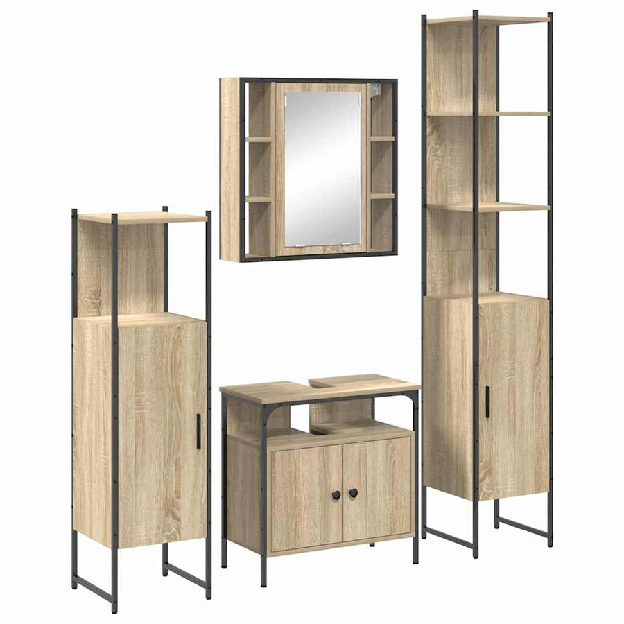 Badkamermeubelset met plank Wandgemonteerd Anders met opslag met de deur met spiegel 4 pcs Sonoma eiken