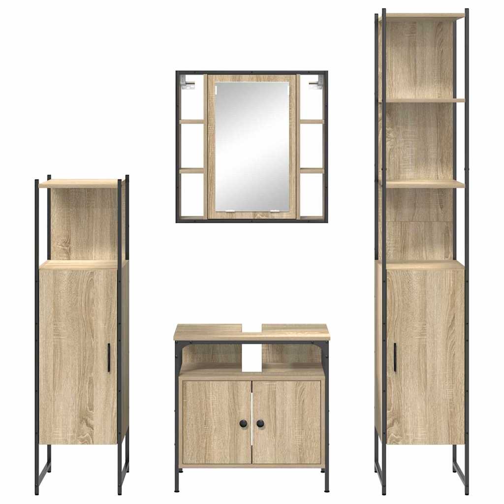 Badkamermeubelset met plank Wandgemonteerd Anders met opslag met de deur met spiegel 4 pcs Sonoma eiken