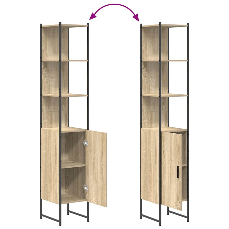 Badkamermeubelset met plank Wandgemonteerd Anders met opslag met de deur met spiegel 4 pcs Sonoma eiken