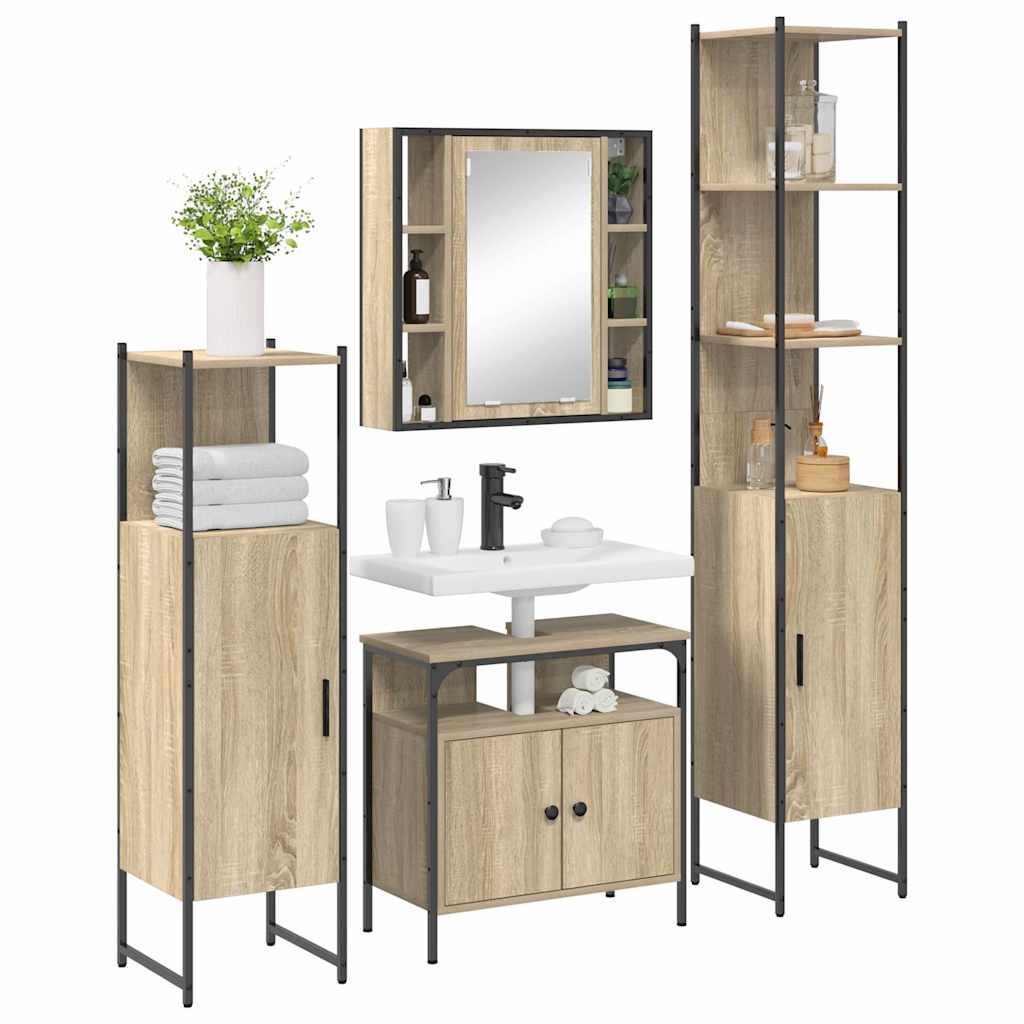Badkamermeubelset met plank Wandgemonteerd Anders met opslag met de deur met spiegel 4 pcs Sonoma eiken