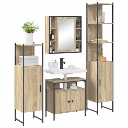 Badkamermeubelset met plank Wandgemonteerd Anders met opslag met de deur met spiegel 4 pcs Sonoma eiken