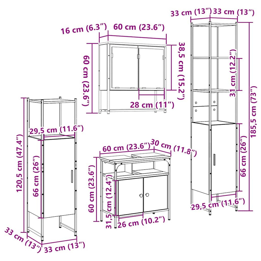 Badkamermeubelset 4 pcs Sonoma eiken 33 x 33 x 188.5 cm