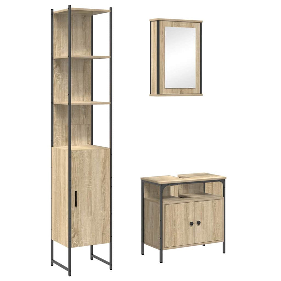 Badkamermeubelset 3 pcs Sonoma eiken 33 x 33 x 185.5 cm