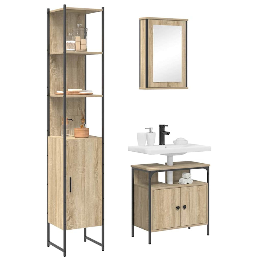Badkamermeubelset 3 pcs Sonoma eiken 33 x 33 x 185.5 cm