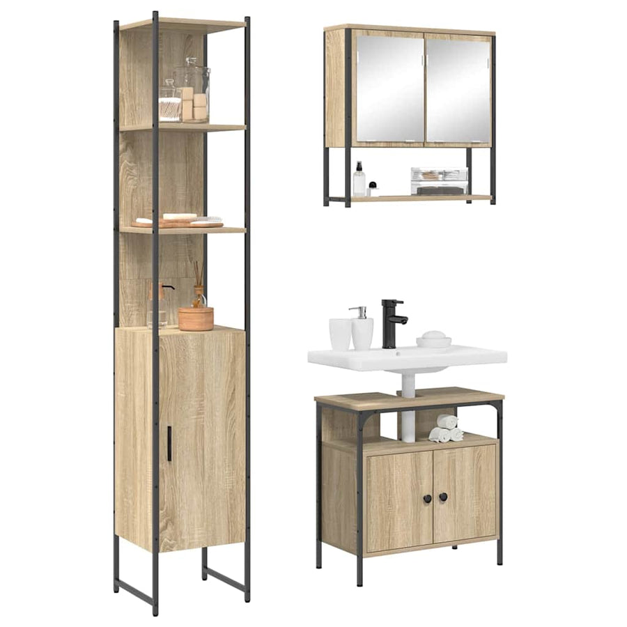 Badkamermeubelset 3 pcs Sonoma eiken 33 x 33 x 185.5 cm