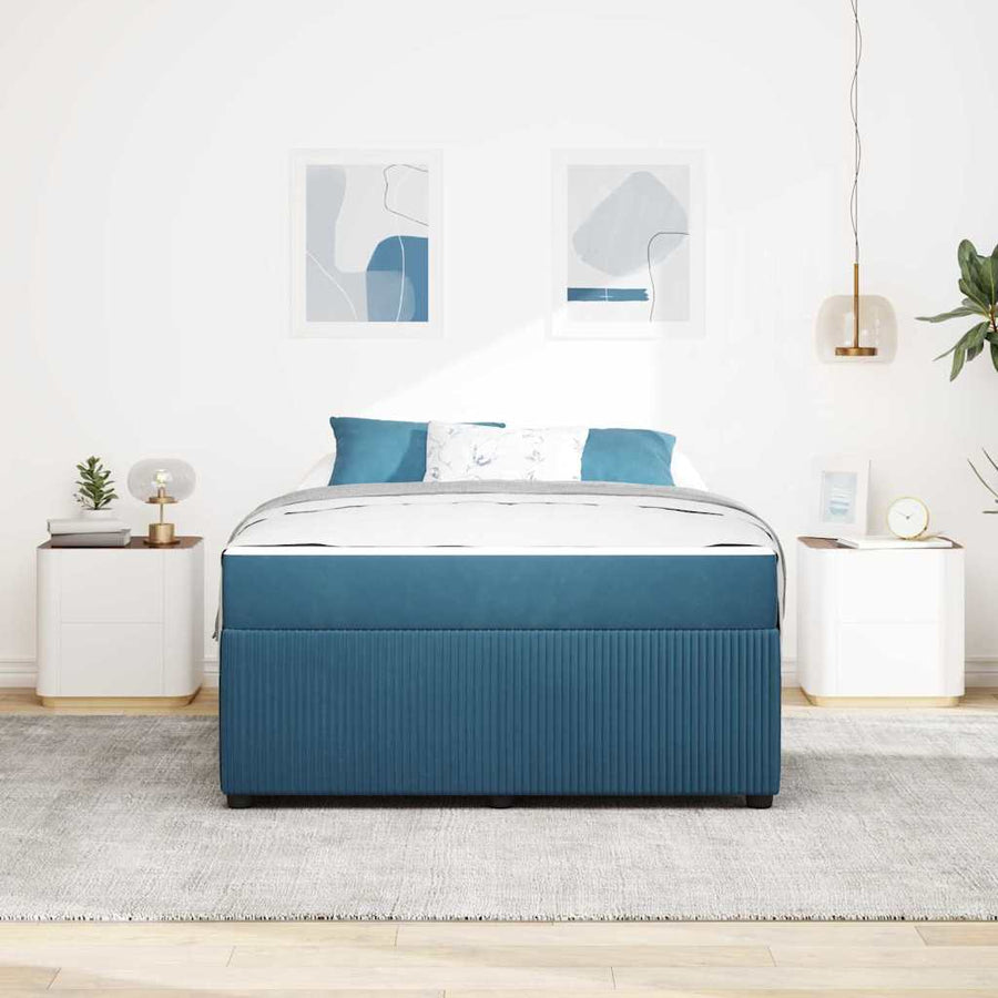 Bedframe met matras met matras Blauw 160 x 200 cm Fluweel
