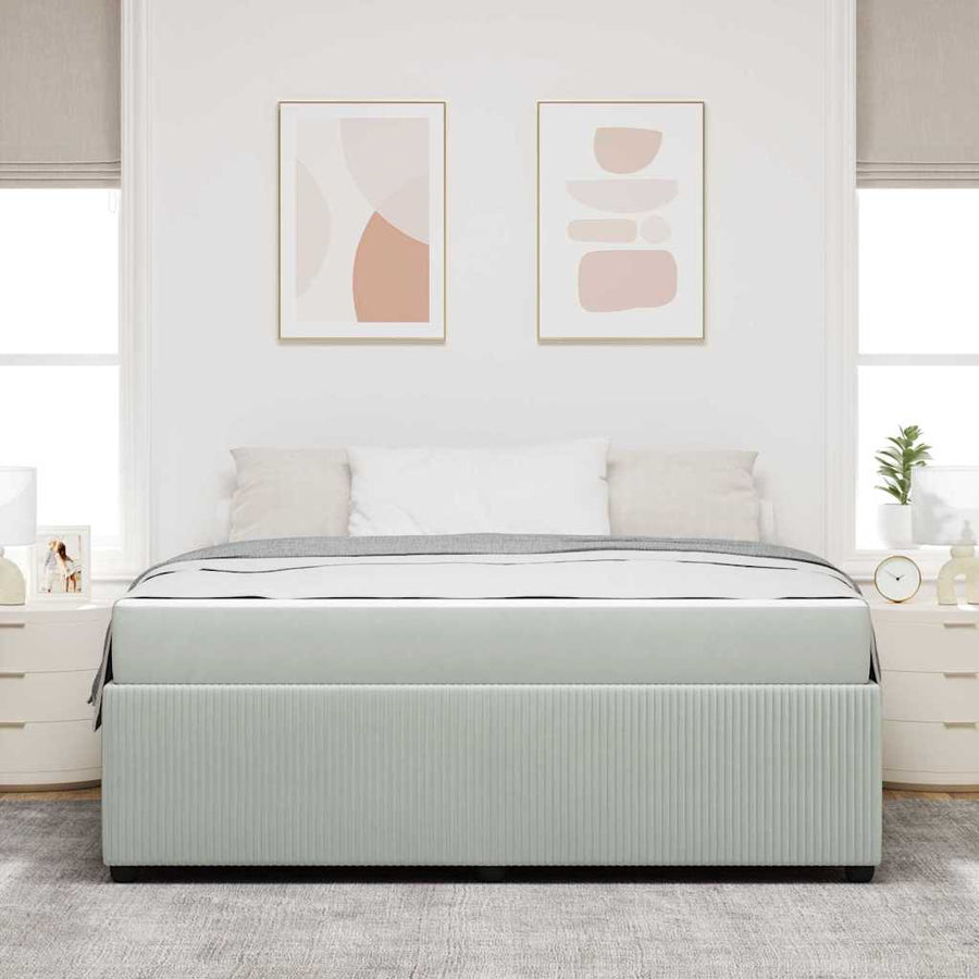 Bedframe met matras Lichtgrijs en Wit en Lichtgrijs Fluweel