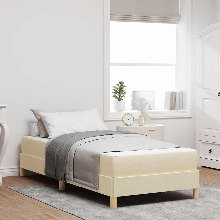 Boxspring bed Crème, Bruin 90 x 200 cm Stof, Engineered Hout