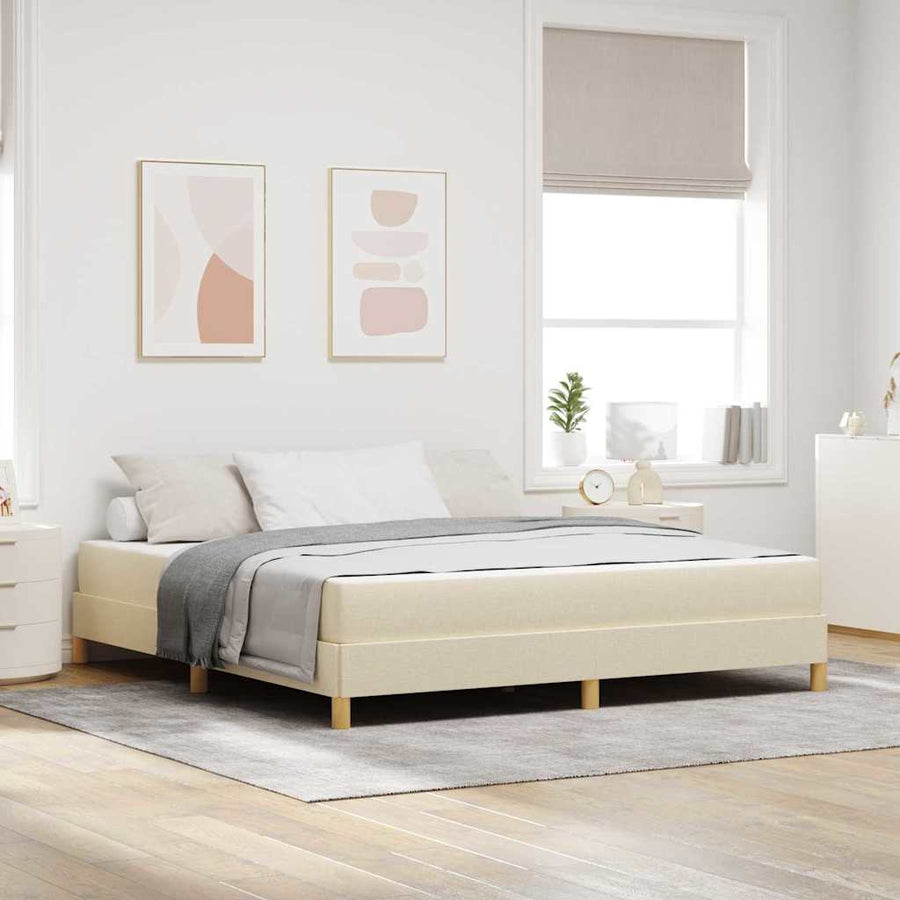 Boxspring bed Crème, Bruin 180 x 200 cm Stof, Engineered Hout