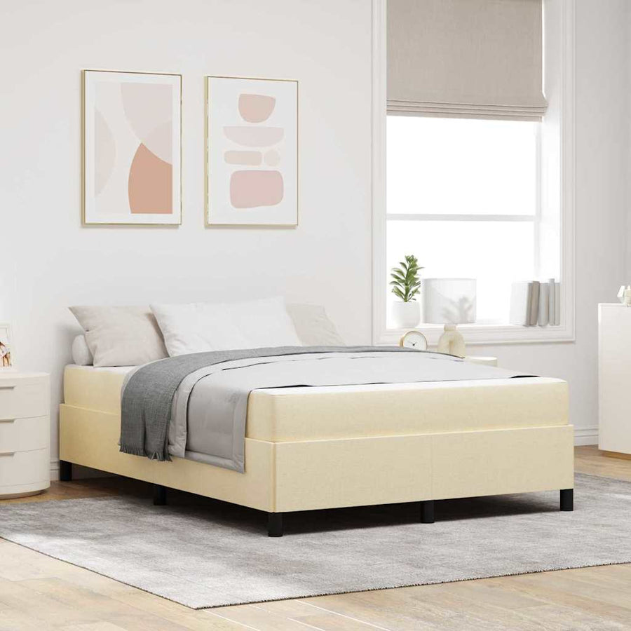 Boxspring bed Crème, Zwart 140 x 200 cm Stof, Engineered Hout