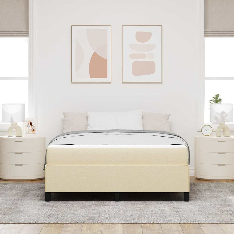 Boxspring bed Crème, Zwart 140 x 200 cm Stof, Engineered Hout
