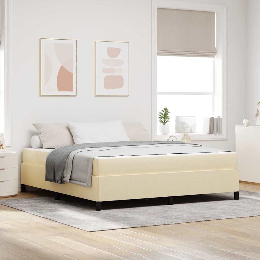 Boxspring bed Crème, Zwart 180 x 200 cm Stof, Engineered Hout