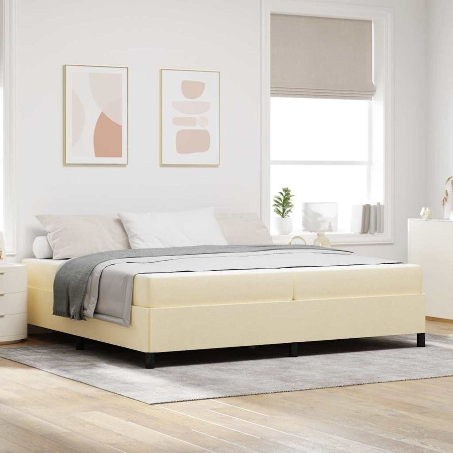 Boxspring bed Crème, Zwart 200 x 200 cm Stof, Engineered Hout