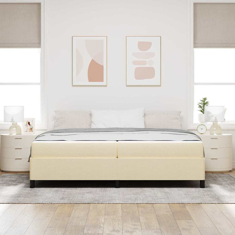 Boxspring bed Crème, Zwart 200 x 200 cm Stof, Engineered Hout