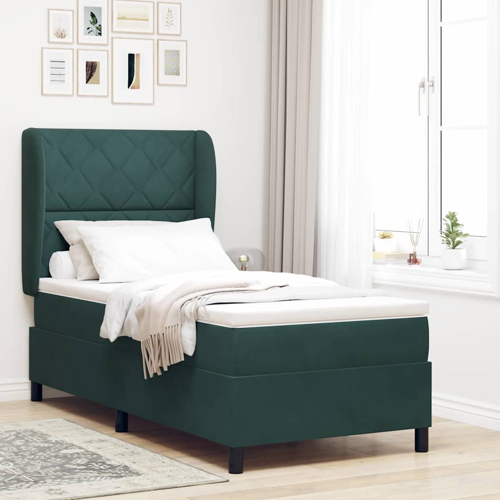 Boxspringbed met hoofdeinde Donkergroen 190 x 90 cm Fluweel