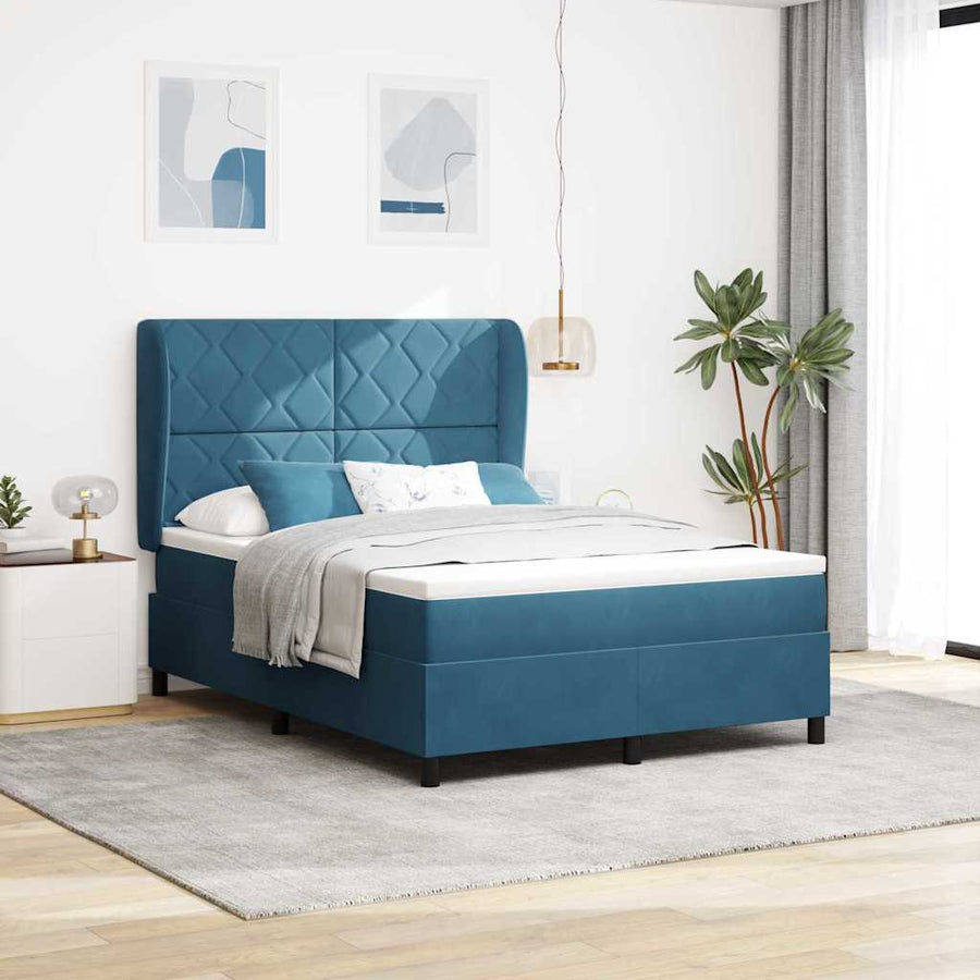 Boxspringbed met hoofdeinde Donkerblauw 190 x 140 cm Fluweel