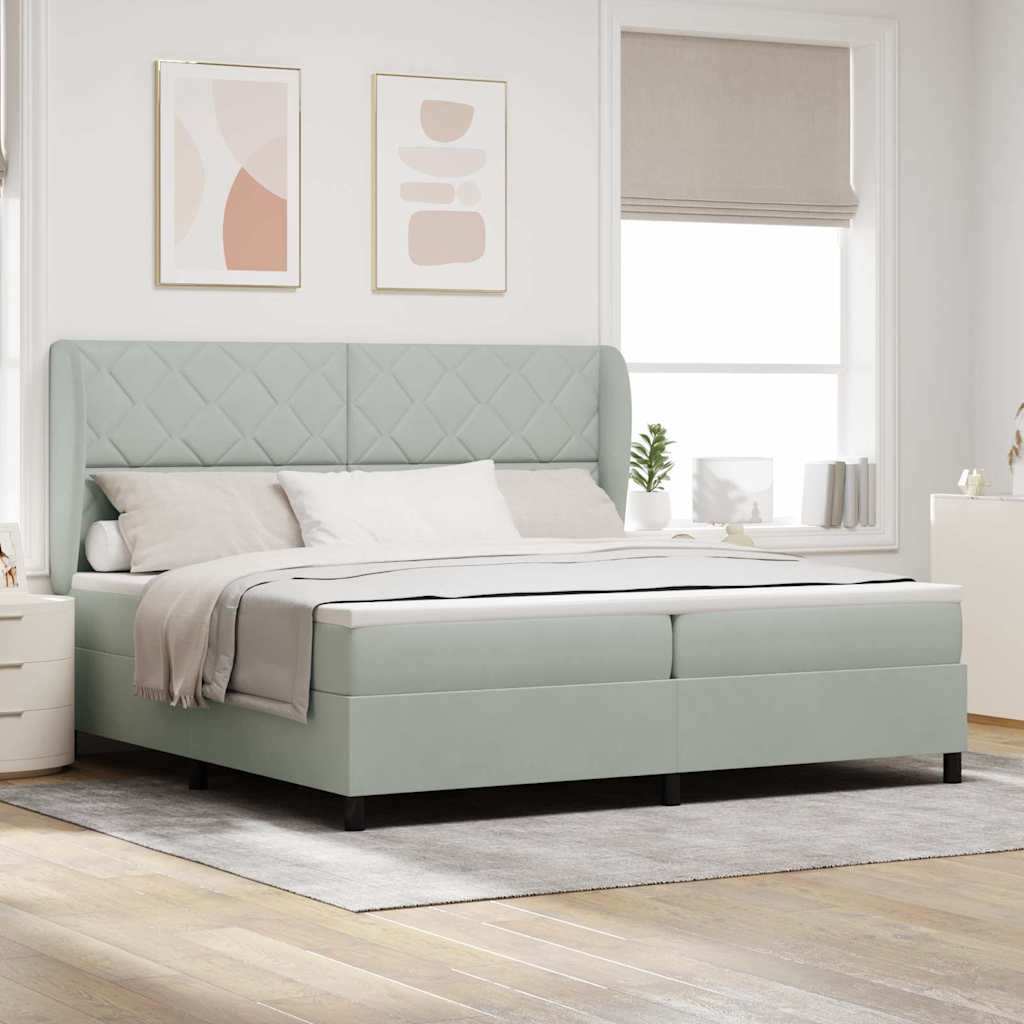 Boxspringbed met hoofdeinde Lichtgrijs 200 x 200 cm Fluweel