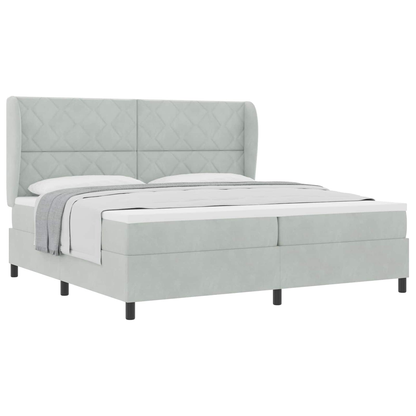 Boxspringbed met hoofdeinde Lichtgrijs 200 x 200 cm Fluweel