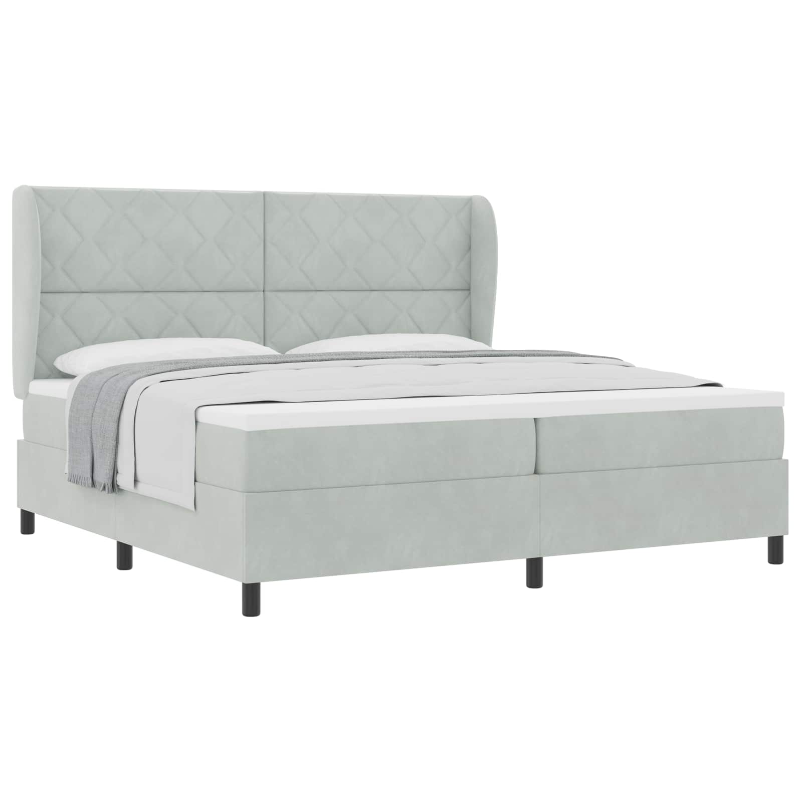 Boxspringbed met hoofdeinde Lichtgrijs 200 x 200 cm Fluweel