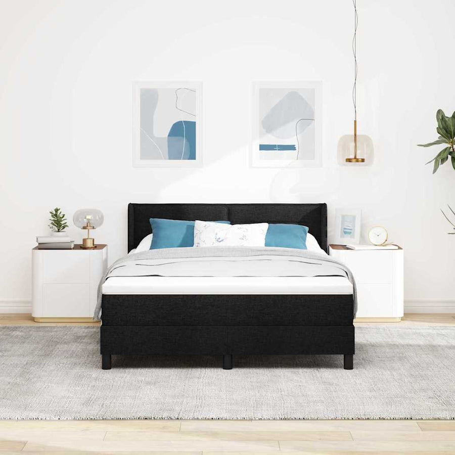 Boxspring bed met hoofdeinde Zwart 140 x 190 cm Stof en Foam