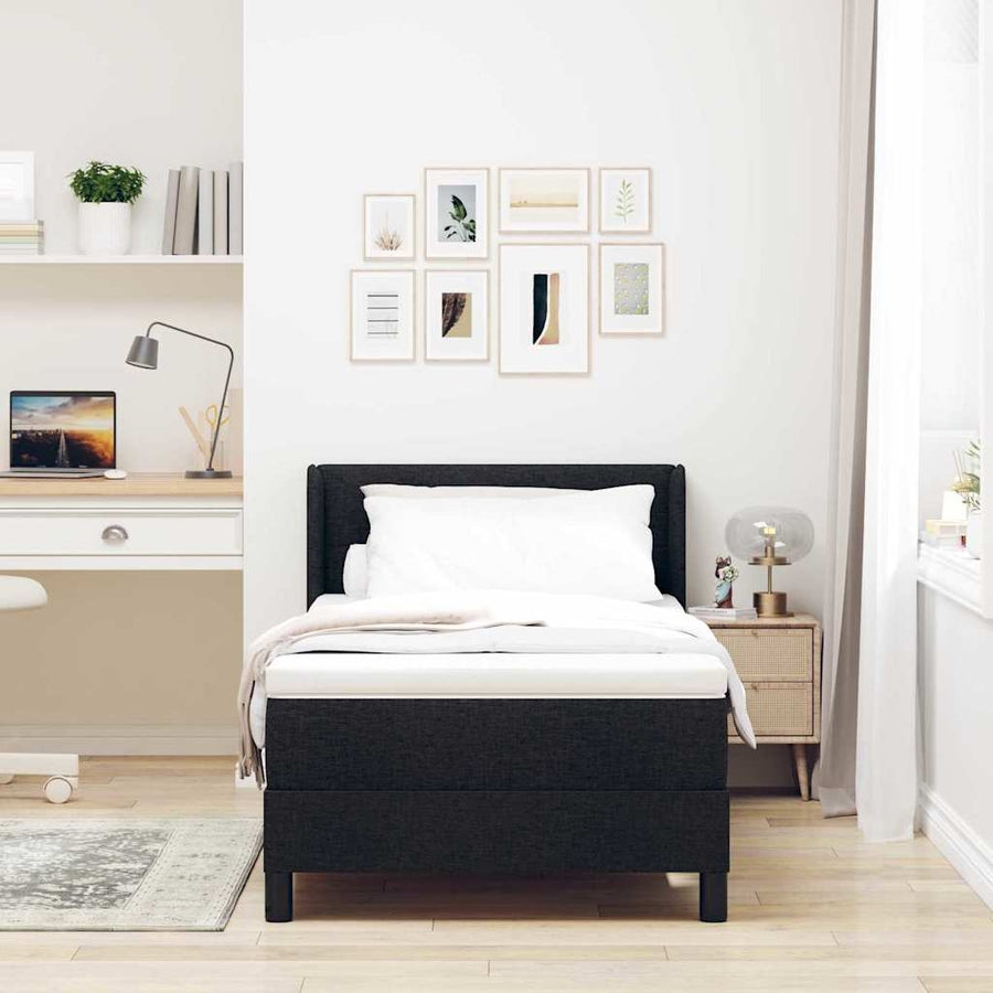 Boxspring bed met hoofdeinde Zwart 90 x 200 cm Stof en Foam