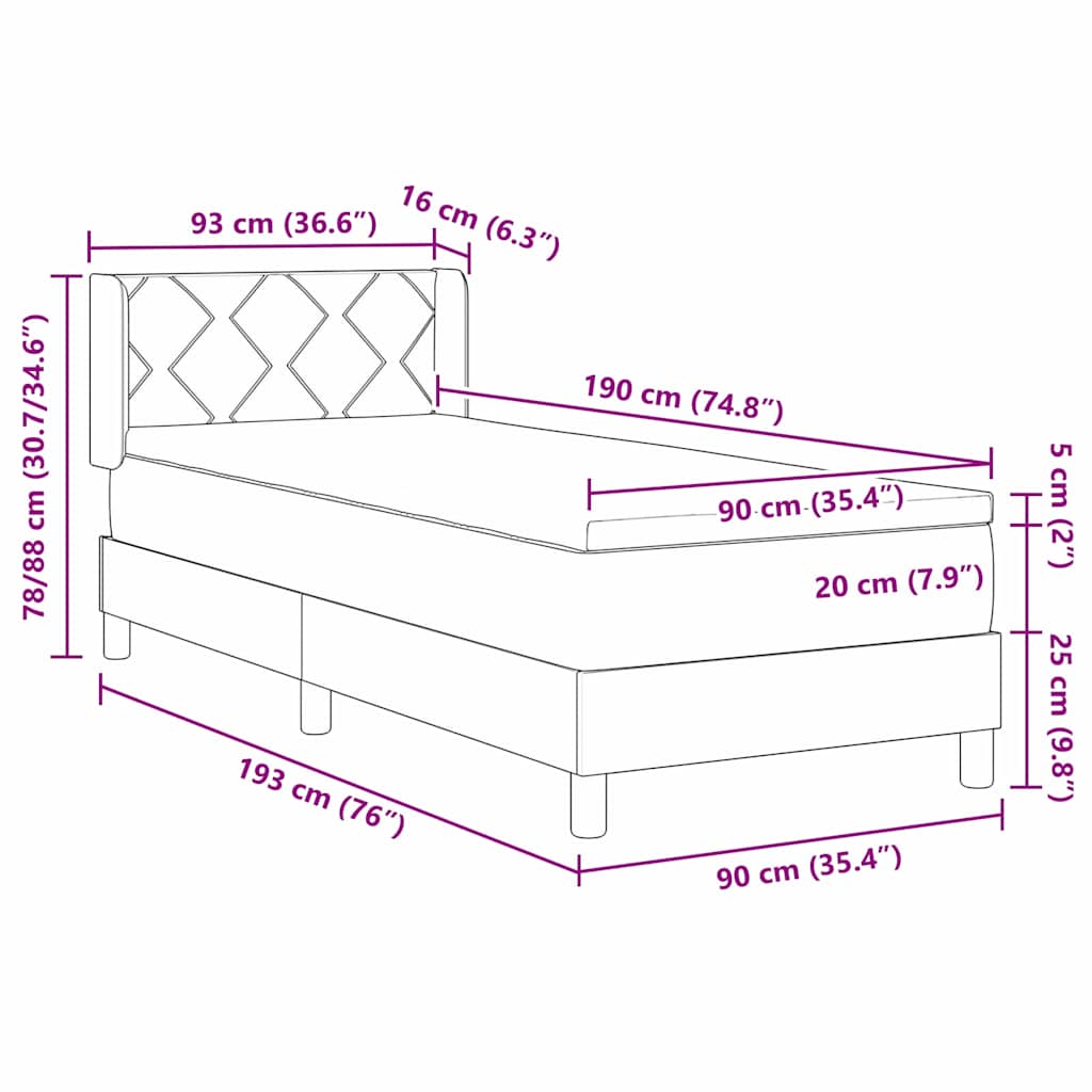 Boxspringbed Met Matras 190 X 90 Cm Polyester Taupe 90 x 190 cm Diamant blokken ontwerp