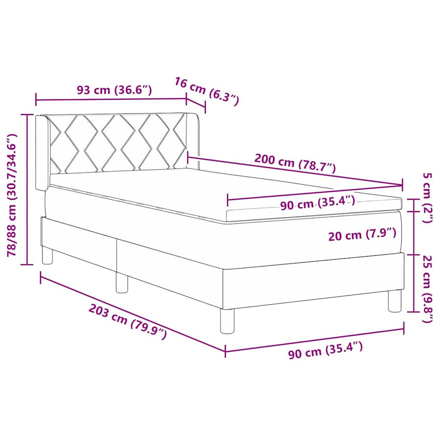 Boxspringbed met matras Blauw 200 x 90 cm Polyester