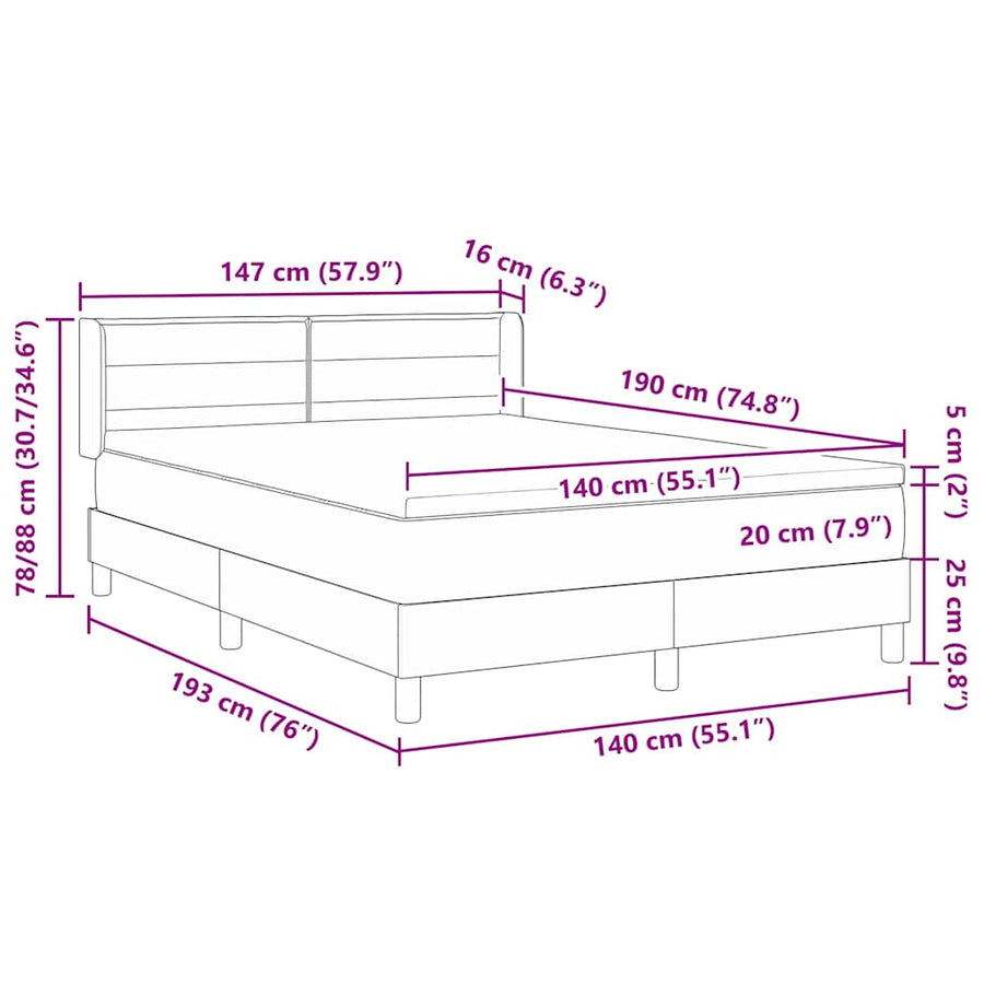 Boxspring bed met matras Wit en zwart 140 x 190 cm Stof