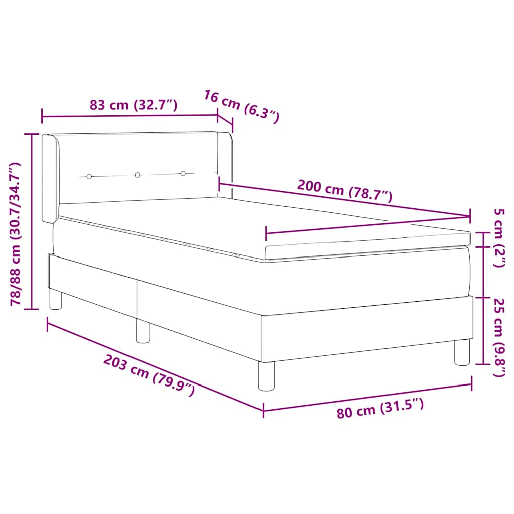 Boxspringbed met matras Donkergrijs 80 x 200 cm Stof